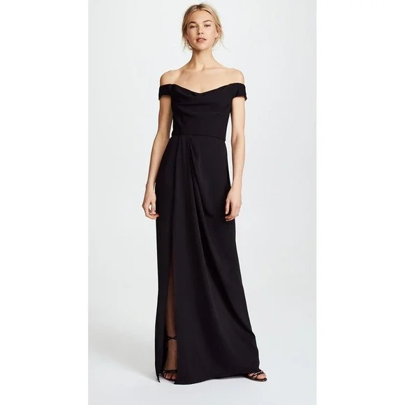 Marchesa | Dresses | Marchesa Notte Black Off Shoulder Gown Formal Maxi  Dress Slit Womens 2 New